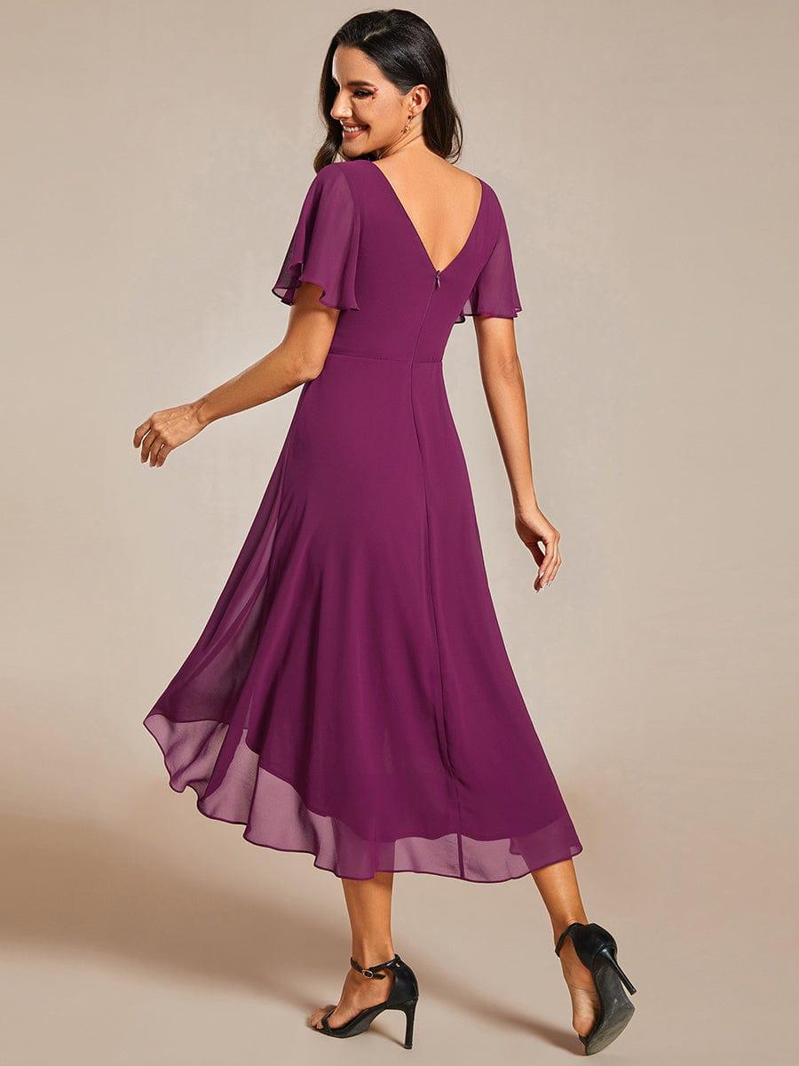 ever FAYE|Chic V Neck High-Low Short Sleeve Wedding Guest Dress