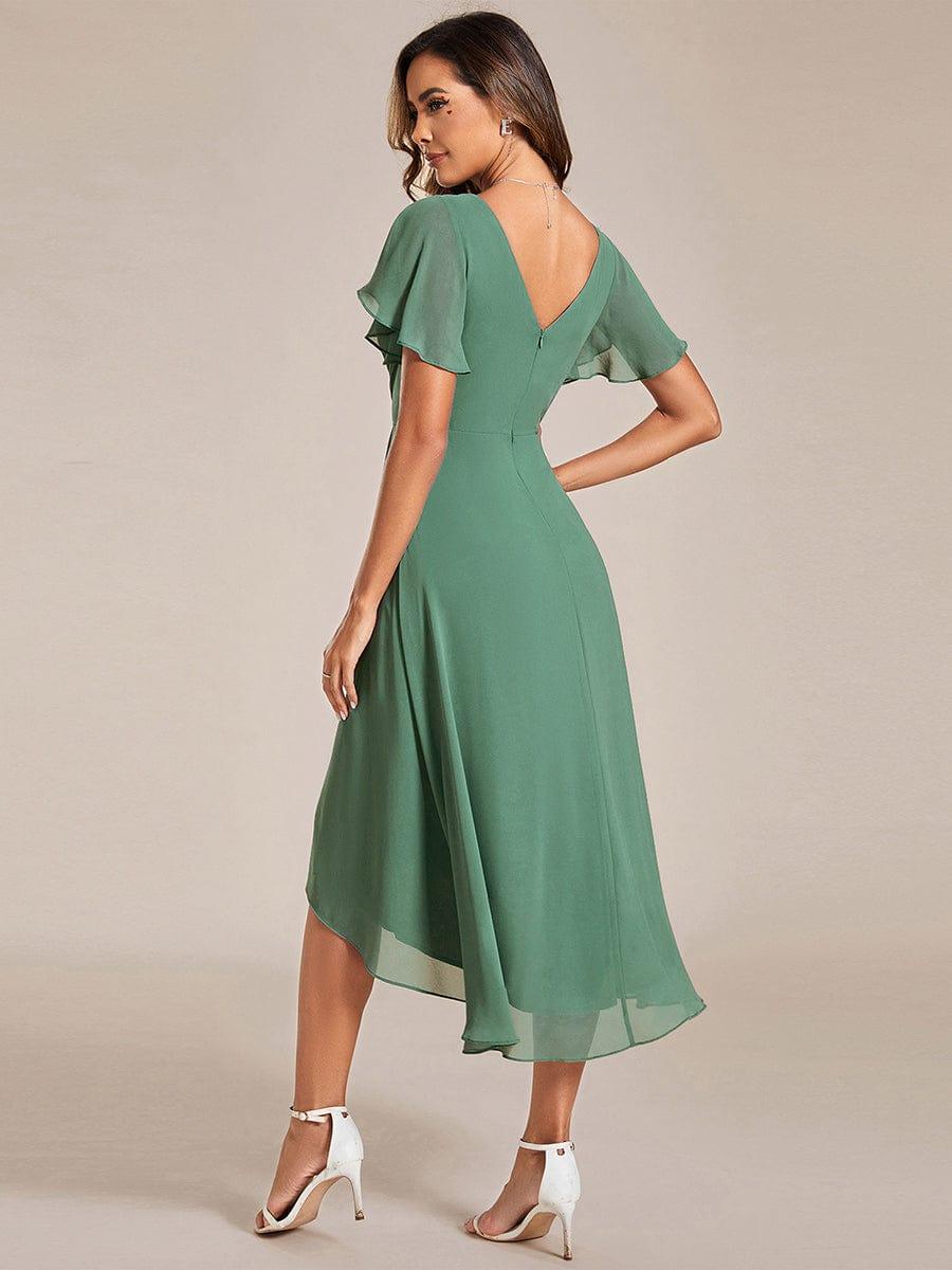 ever FAYE|Chic V Neck High-Low Short Sleeve Wedding Guest Dress