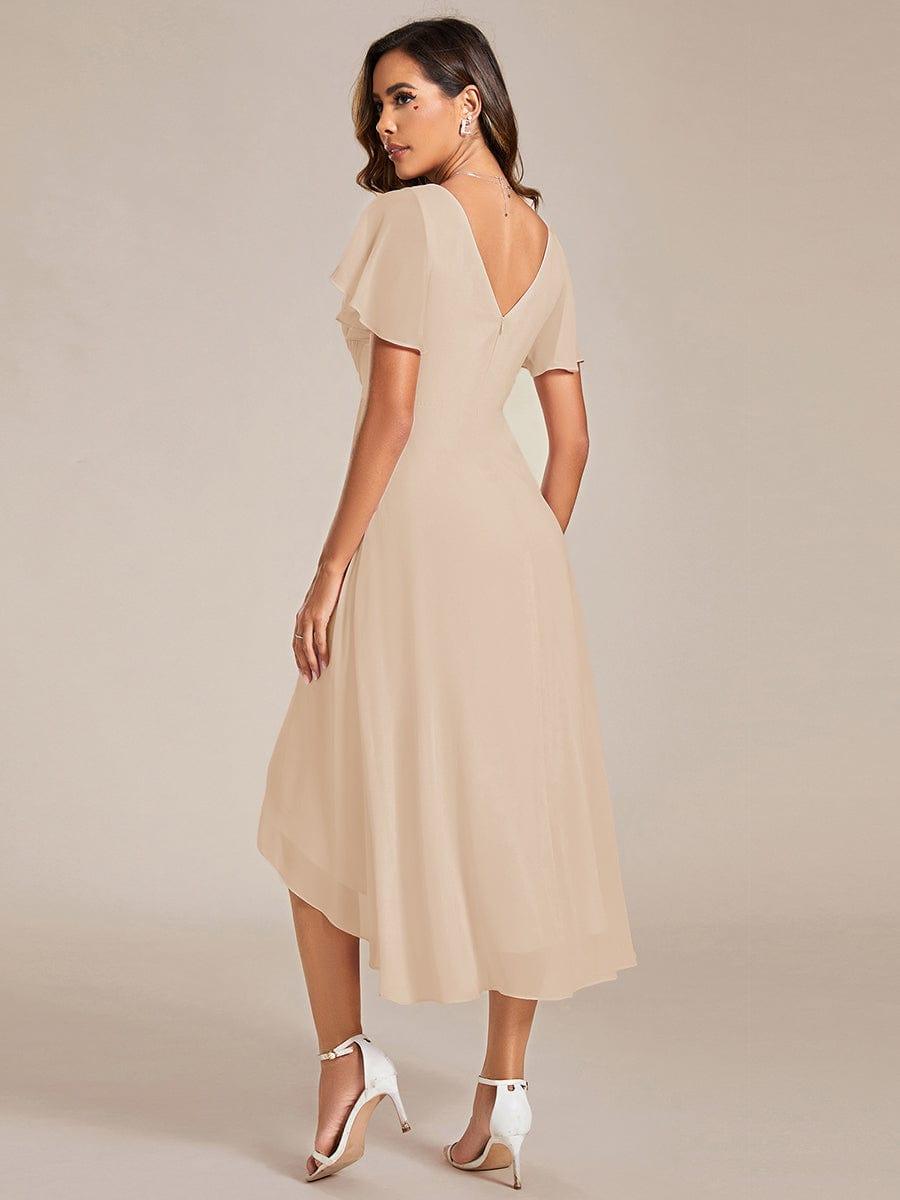 ever FAYE|Chic V Neck High-Low Short Sleeve Wedding Guest Dress