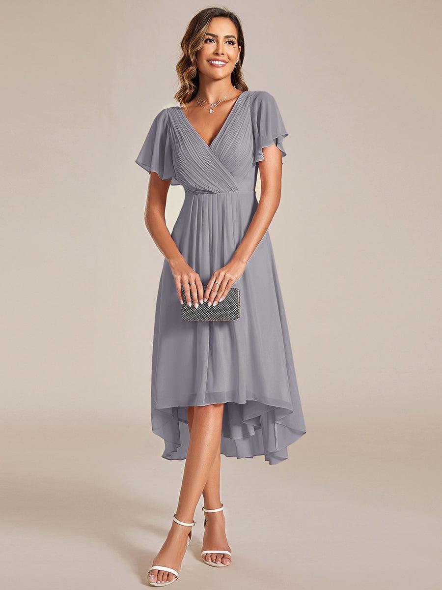 ever FAYE|Chic V Neck High-Low Short Sleeve Wedding Guest Dress
