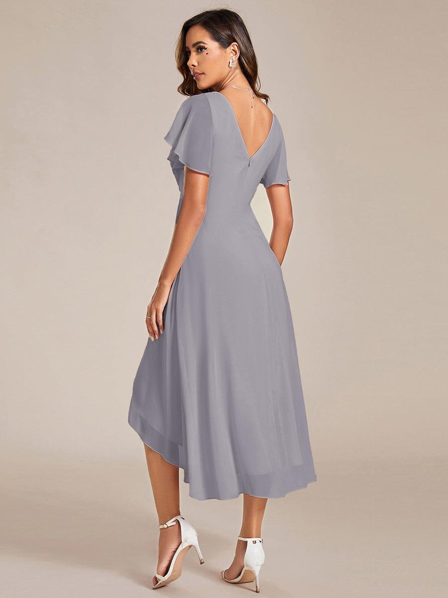 ever FAYE|Chic V Neck High-Low Short Sleeve Wedding Guest Dress