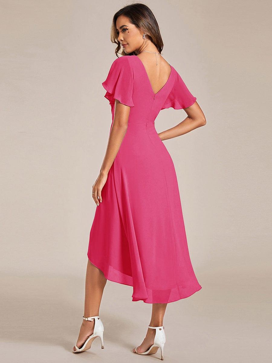 ever FAYE|Chic V Neck High-Low Short Sleeve Wedding Guest Dress