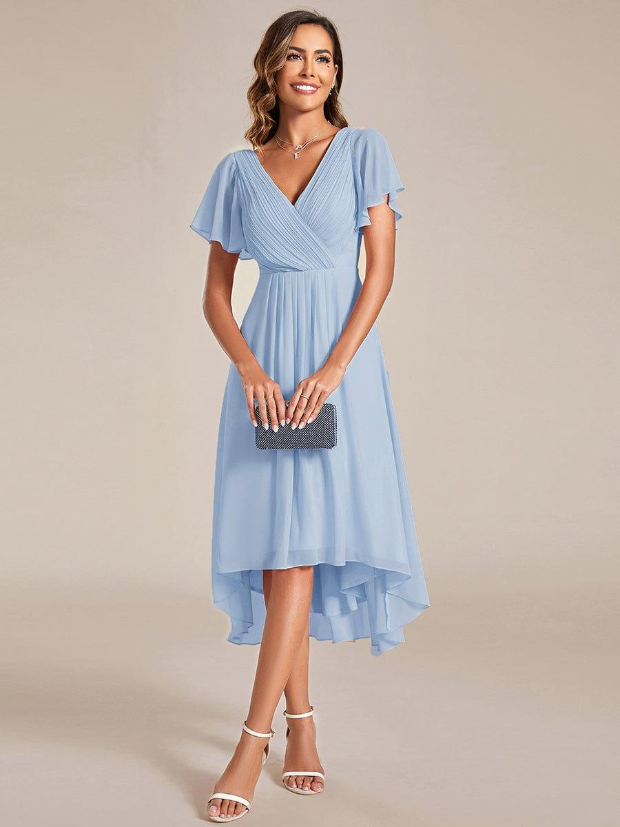 ever FAYE|Chic V Neck High-Low Short Sleeve Wedding Guest Dress
