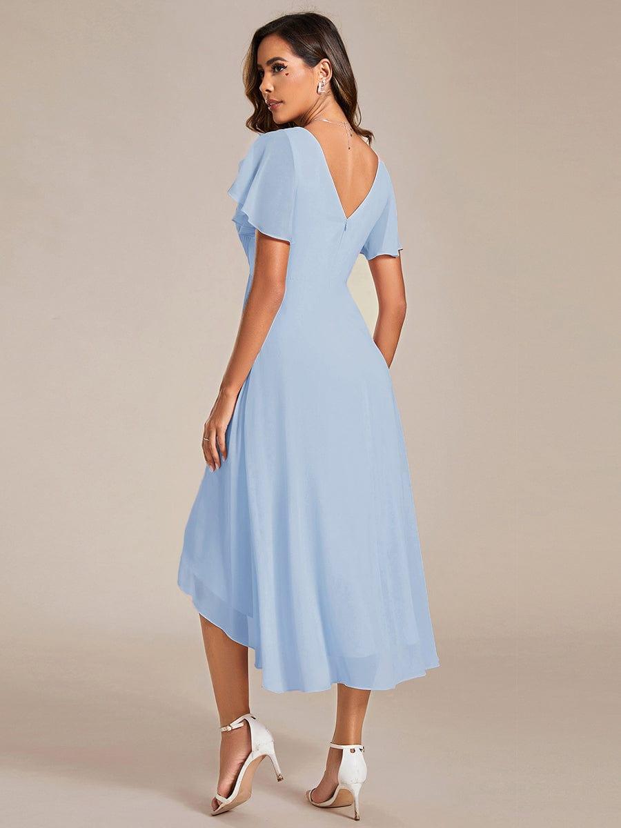 ever FAYE|Chic V Neck High-Low Short Sleeve Wedding Guest Dress