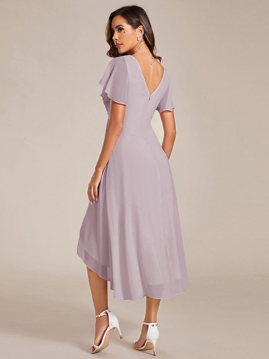 ever FAYE|Chic V Neck High-Low Short Sleeve Wedding Guest Dress