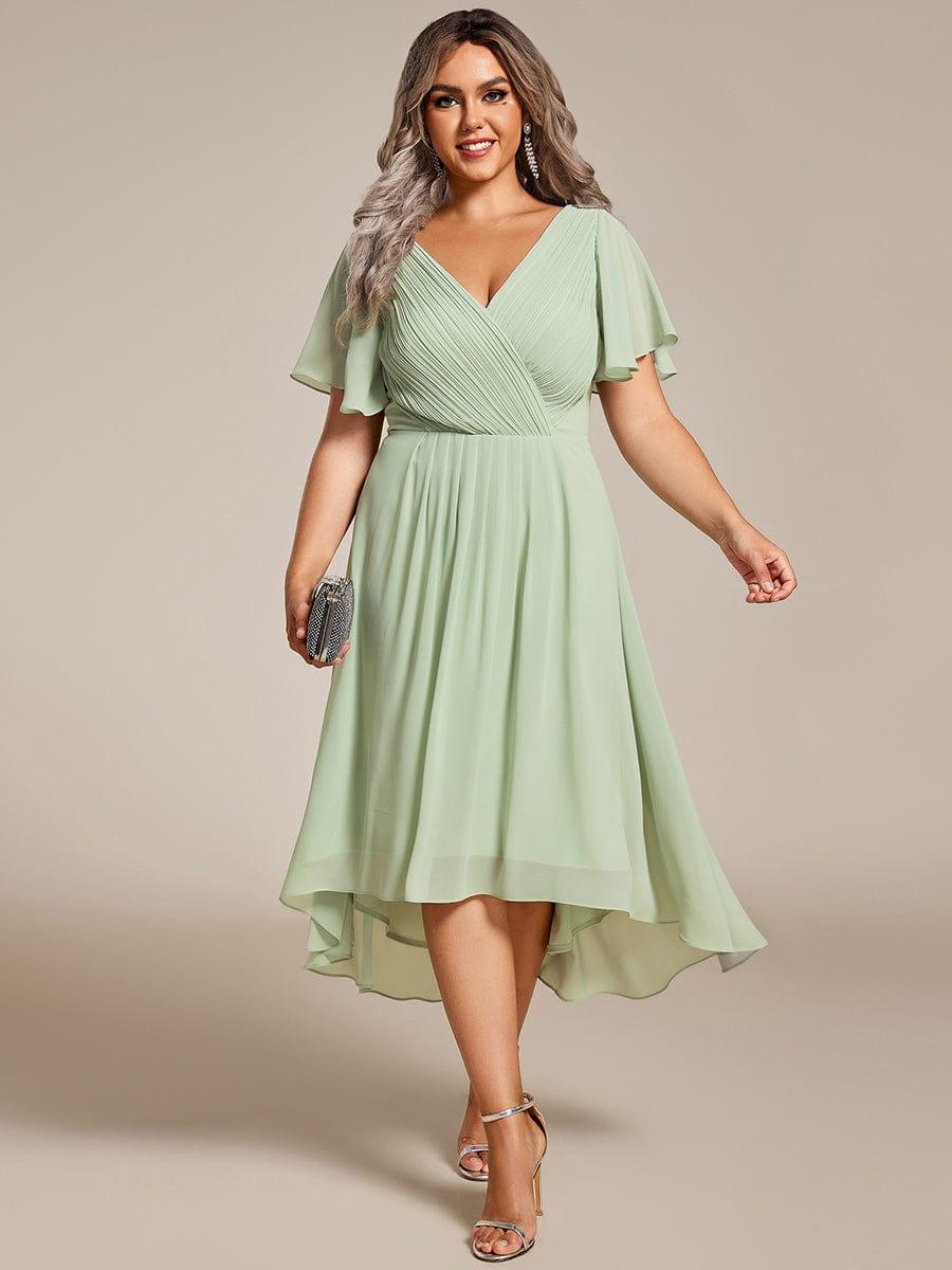 pretty FAYE|Plus Size V-Neck High-Low Chiffon Wedding Guest Dress