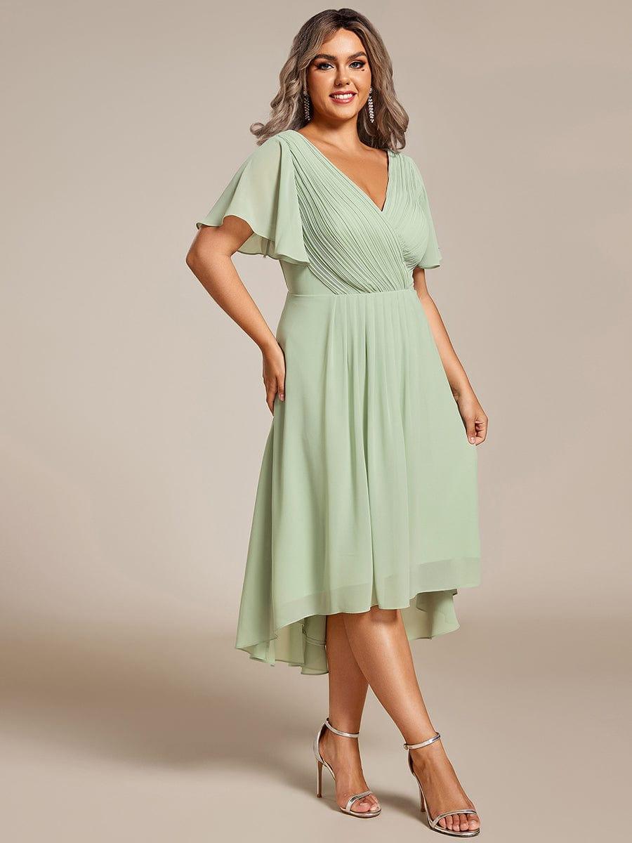 pretty FAYE|Plus Size V-Neck High-Low Chiffon Wedding Guest Dress