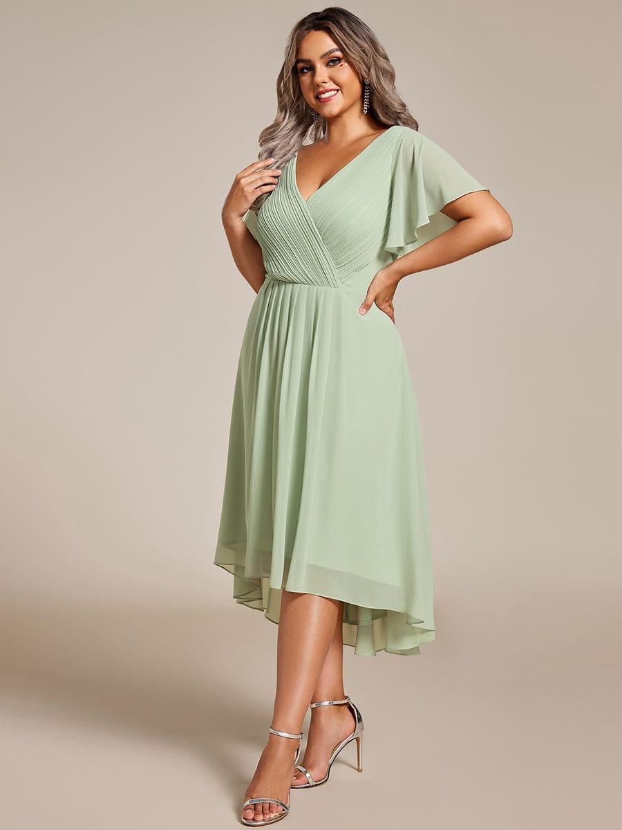 ever FAYE|Chic V Neck High-Low Wedding Guest Dress