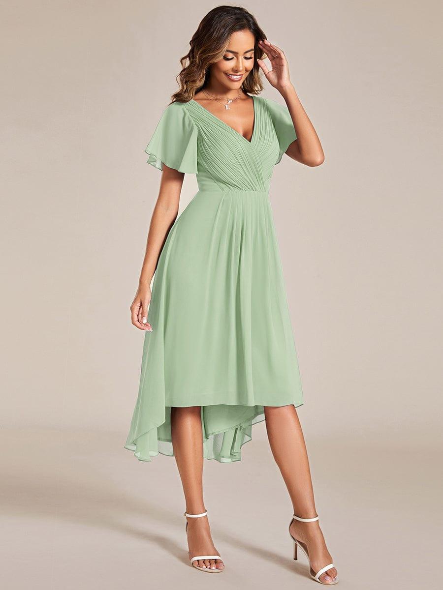 ever FAYE|Chic V Neck High-Low Wedding Guest Dress
