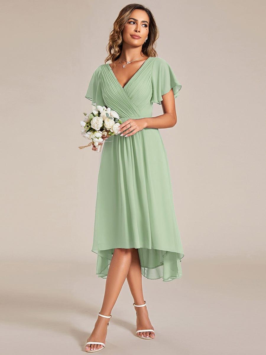 ever FAYE|Chic V Neck High-Low Wedding Guest Dress