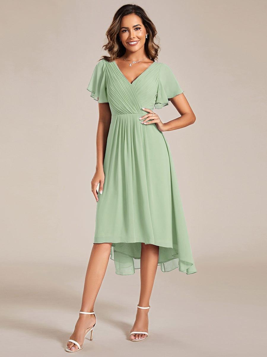 ever FAYE|Chic V Neck High-Low Wedding Guest Dress