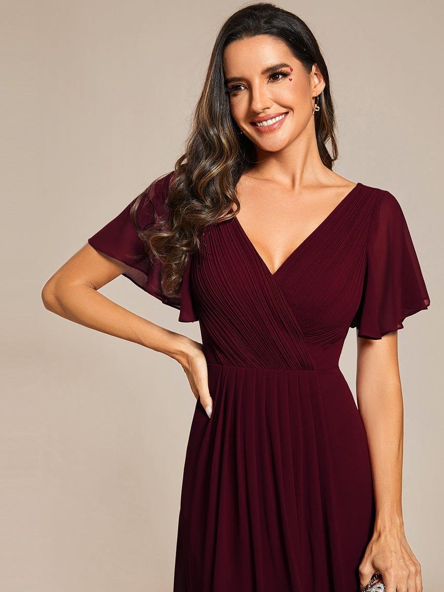 ever FAYE|Chic V Neck High-Low Short Sleeve Wedding Guest Dress