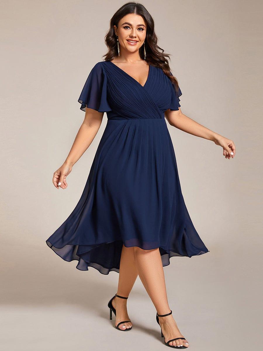pretty FAYE|Plus Size V-Neck High-Low Chiffon Wedding Guest Dress