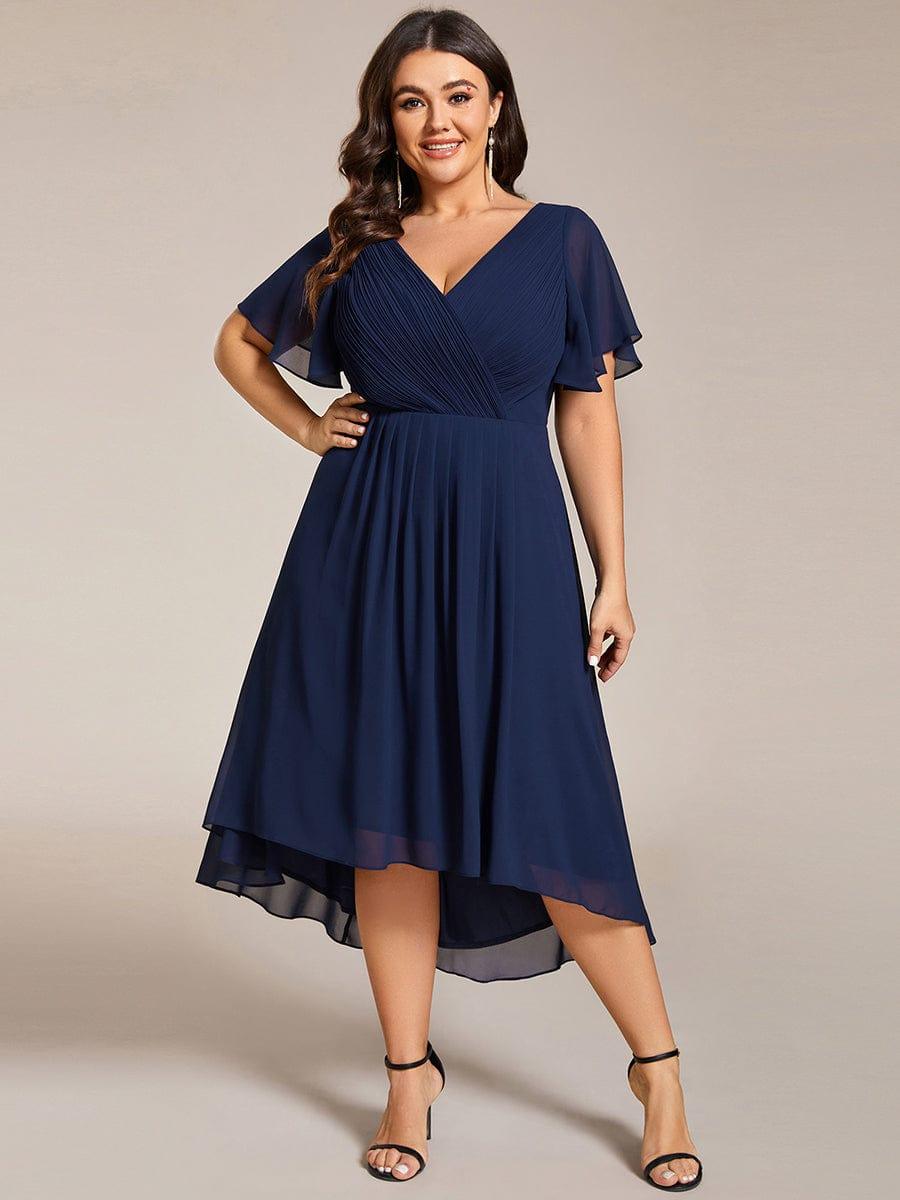 pretty FAYE|Plus Size V-Neck High-Low Chiffon Wedding Guest Dress