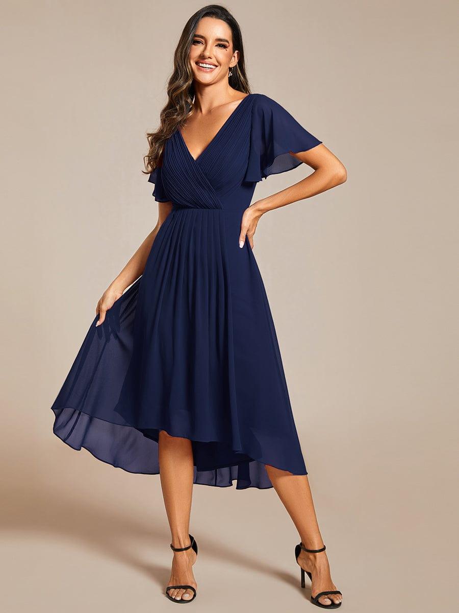 ever FAYE|Chic V Neck High-Low Wedding Guest Dress