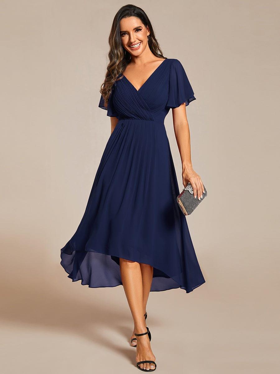ever FAYE|Chic V Neck High-Low Wedding Guest Dress