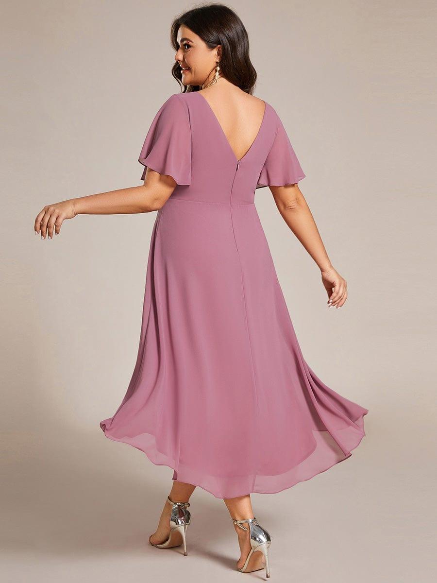 ever FAYE|Chic V Neck High-Low Wedding Guest Dress