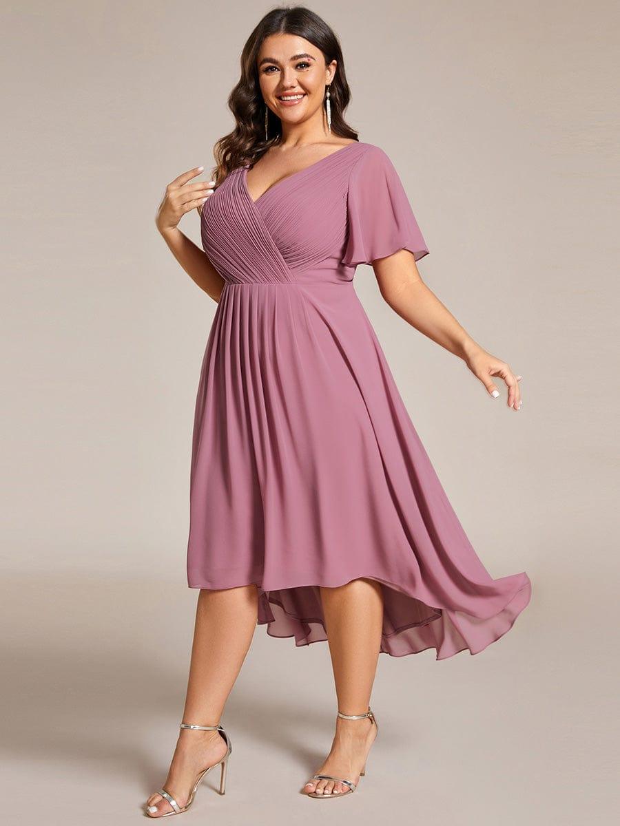 ever FAYE|Chic V Neck High-Low Wedding Guest Dress