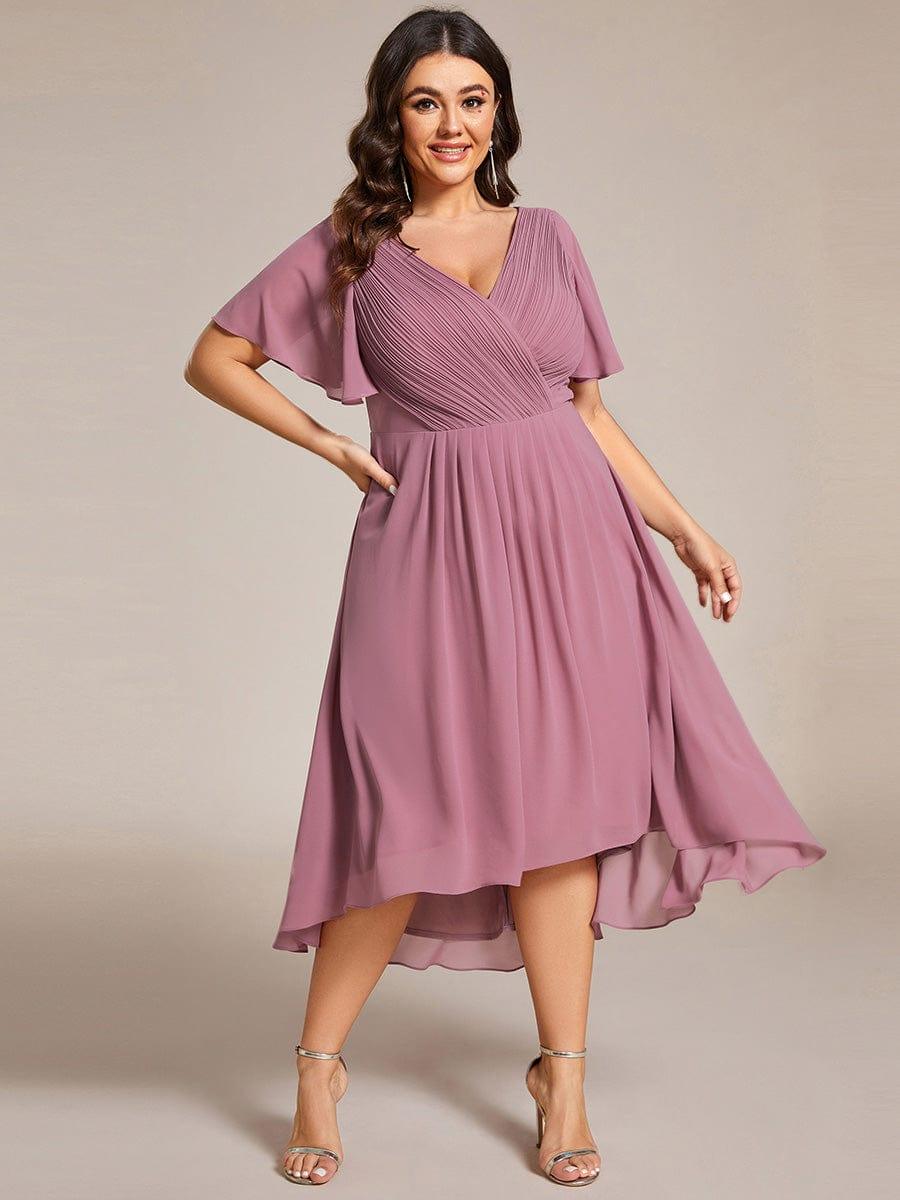 ever FAYE|Chic V Neck High-Low Wedding Guest Dress