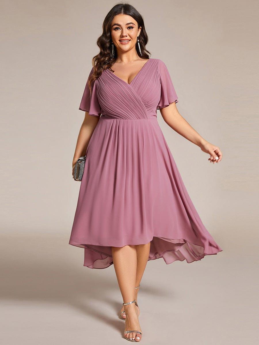 pretty FAYE|Plus Size V-Neck High-Low Chiffon Wedding Guest Dress