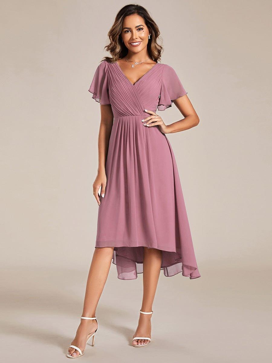 ever FAYE|Chic V Neck High-Low Wedding Guest Dress