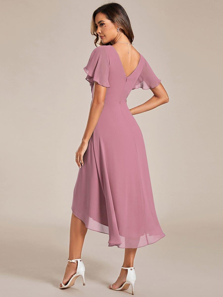 ever FAYE|Chic V Neck High-Low Wedding Guest Dress
