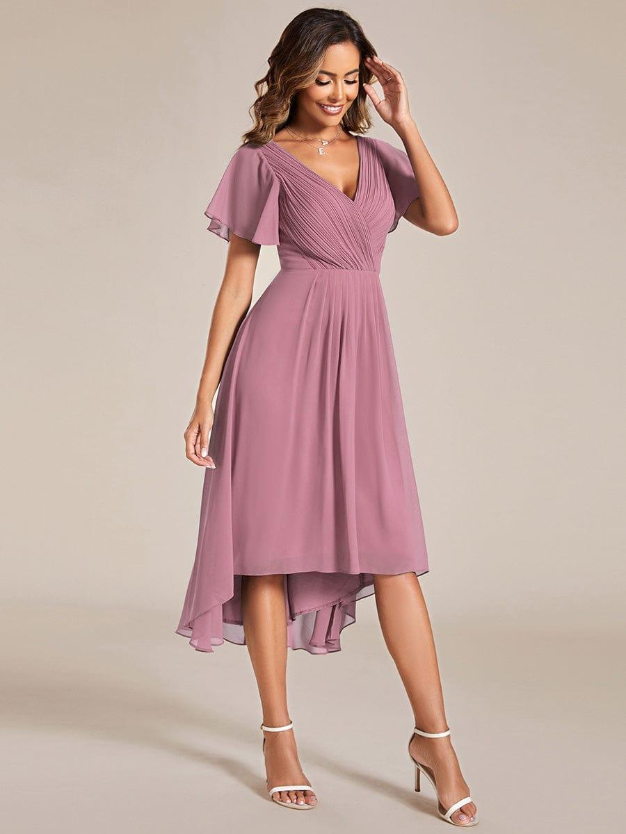 ever FAYE|Chic V Neck High-Low Wedding Guest Dress