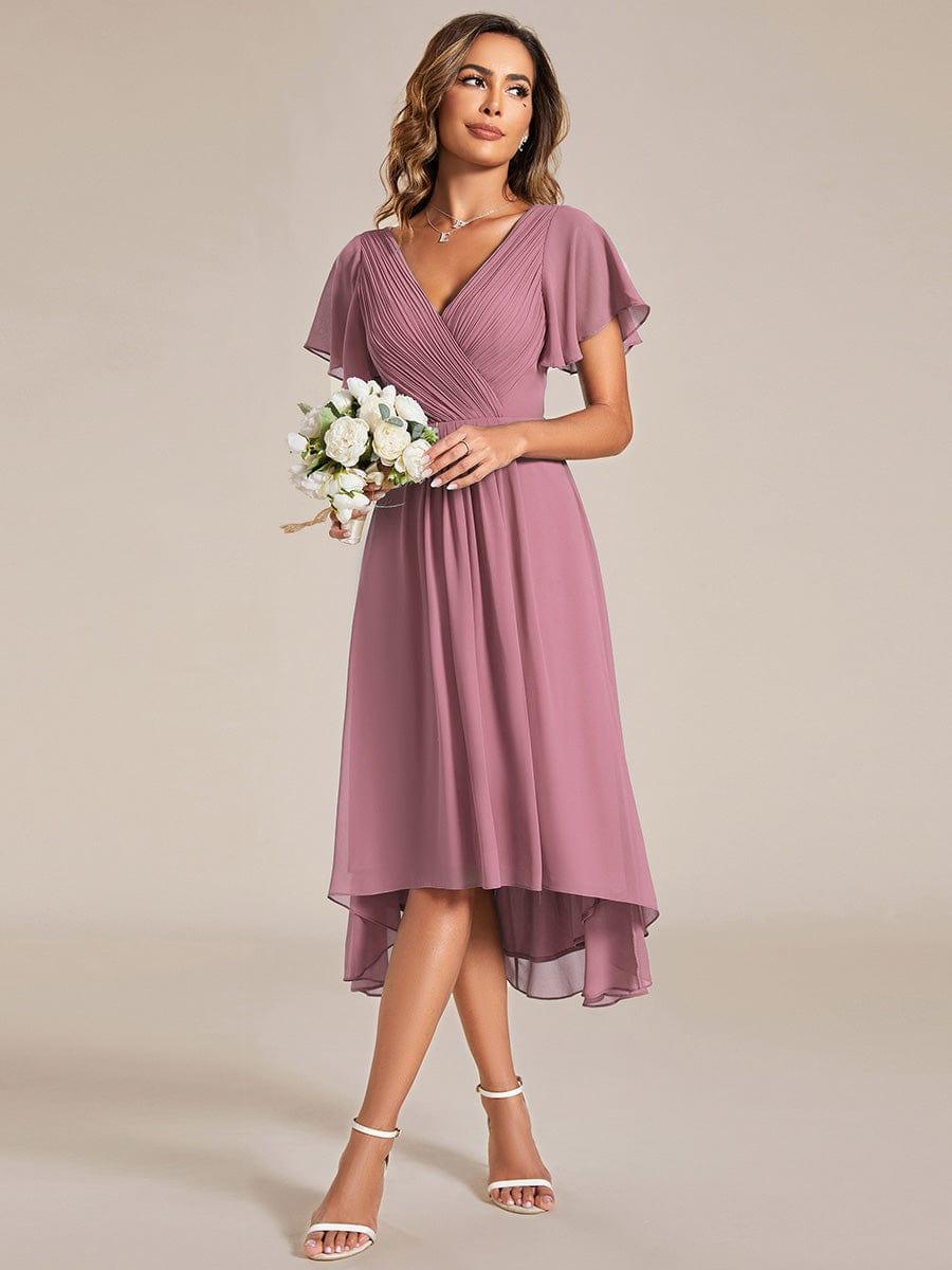 ever FAYE|Chic V Neck High-Low Wedding Guest Dress