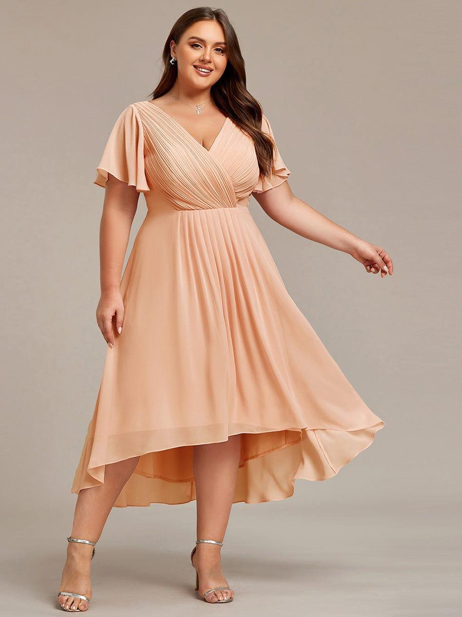 ever FAYE|Chic V Neck High-Low Wedding Guest Dress