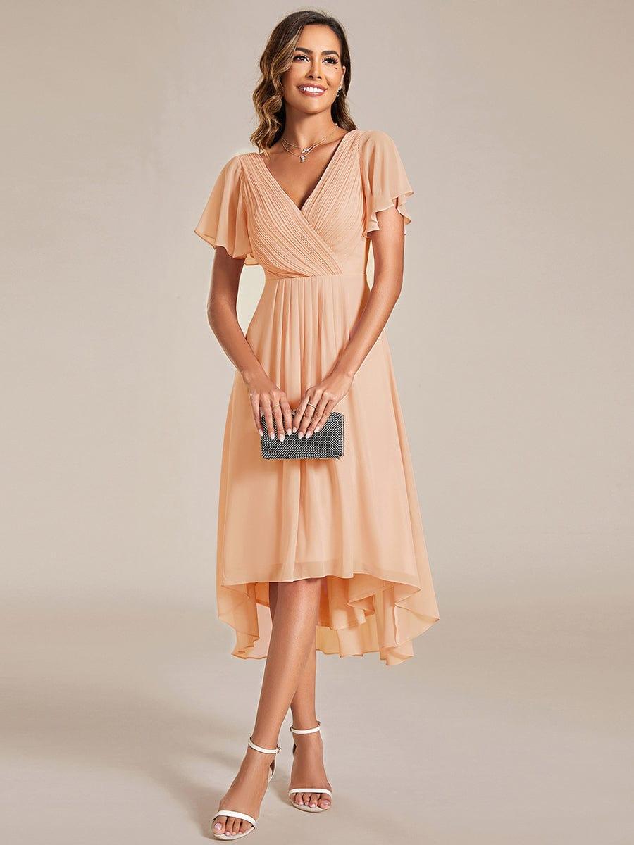 ever FAYE|Chic V Neck High-Low Wedding Guest Dress