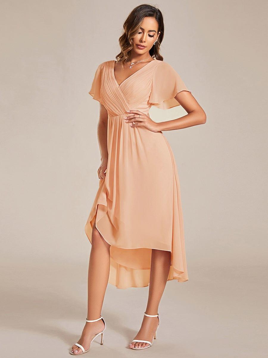 ever FAYE|Chic V Neck High-Low Wedding Guest Dress