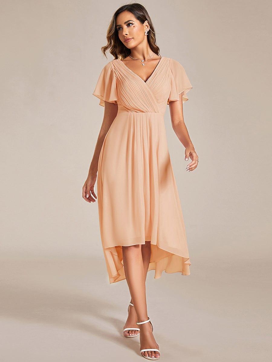 ever FAYE|Chic V Neck High-Low Wedding Guest Dress