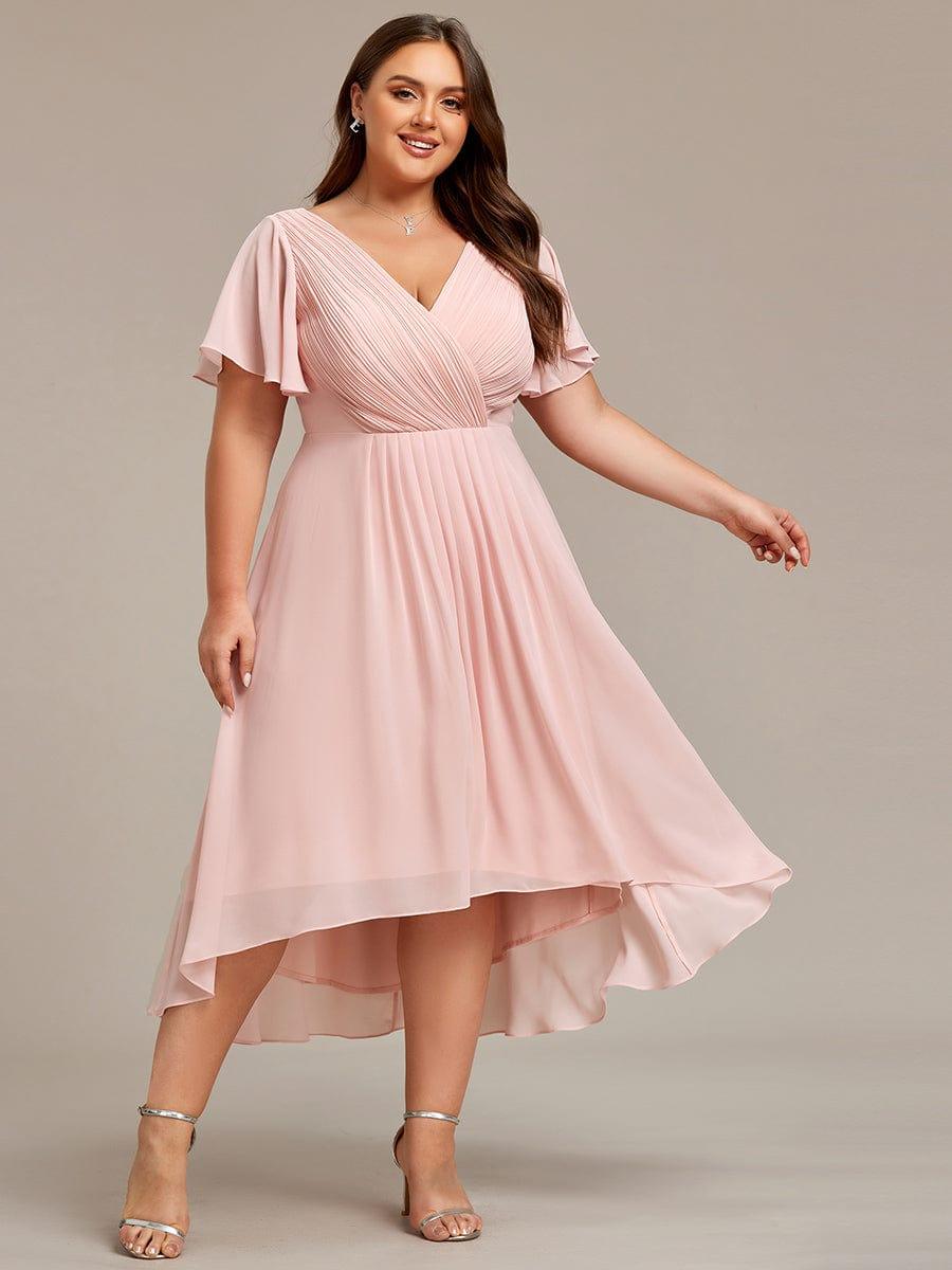 pretty FAYE|Plus Size V-Neck High-Low Chiffon Wedding Guest Dress