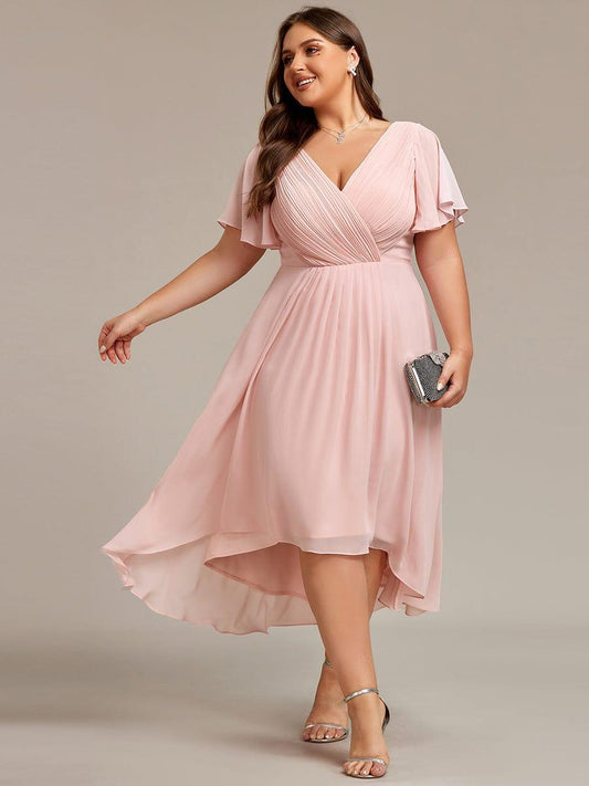 pretty FAYE|Plus Size V-Neck High-Low Chiffon Wedding Guest Dress