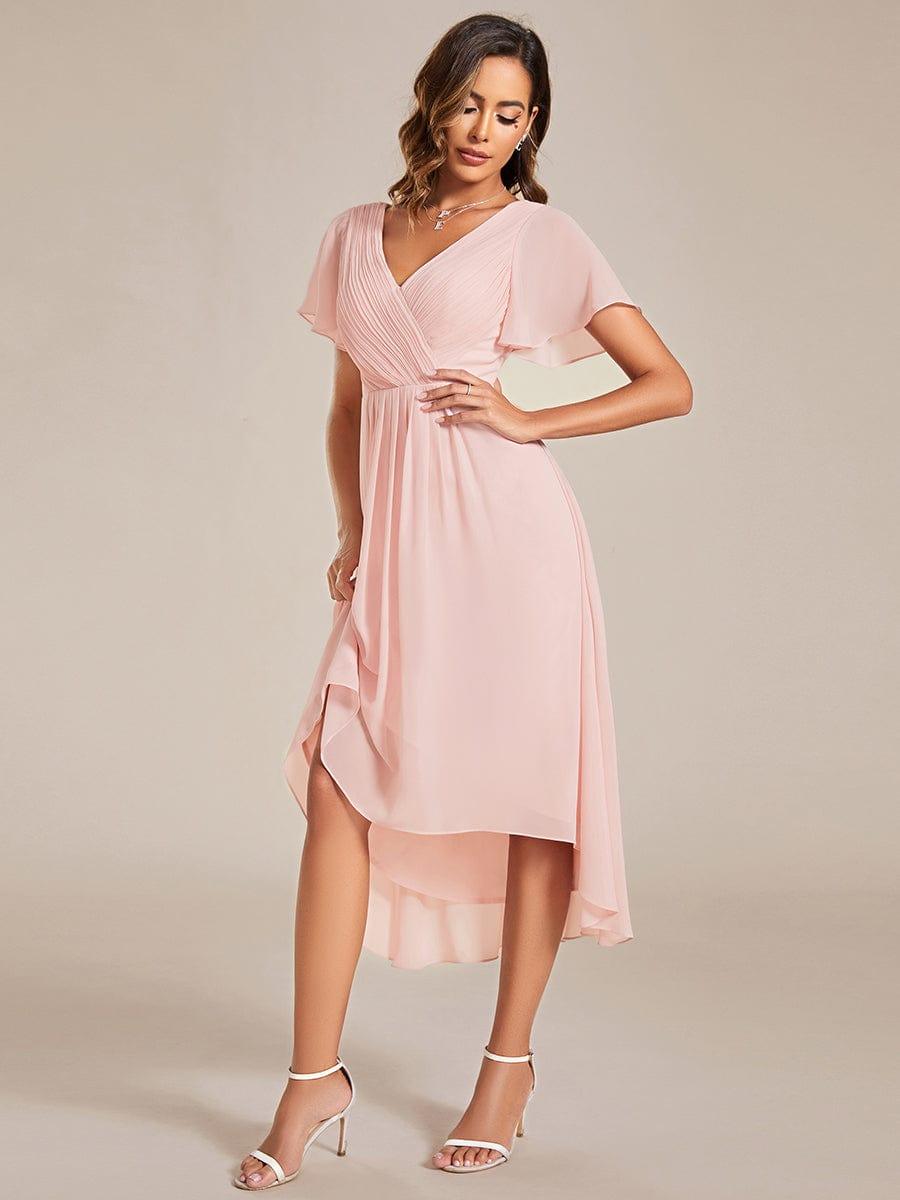 ever FAYE|Chic V Neck High-Low Wedding Guest Dress