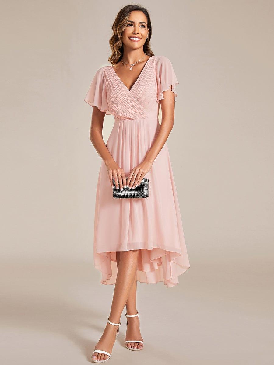 ever FAYE|Chic V Neck High-Low Wedding Guest Dress