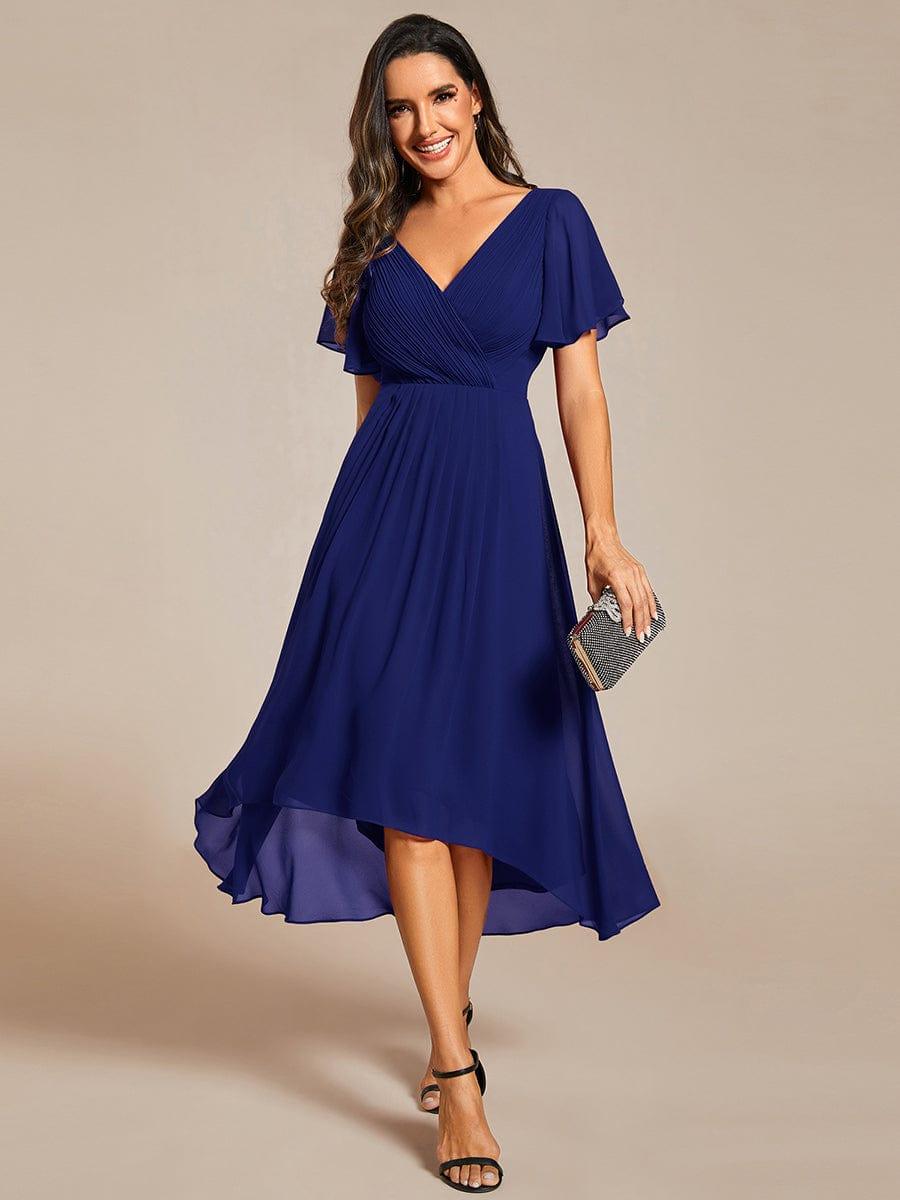 ever FAYE|Chic V Neck High-Low Short Sleeve Wedding Guest Dress