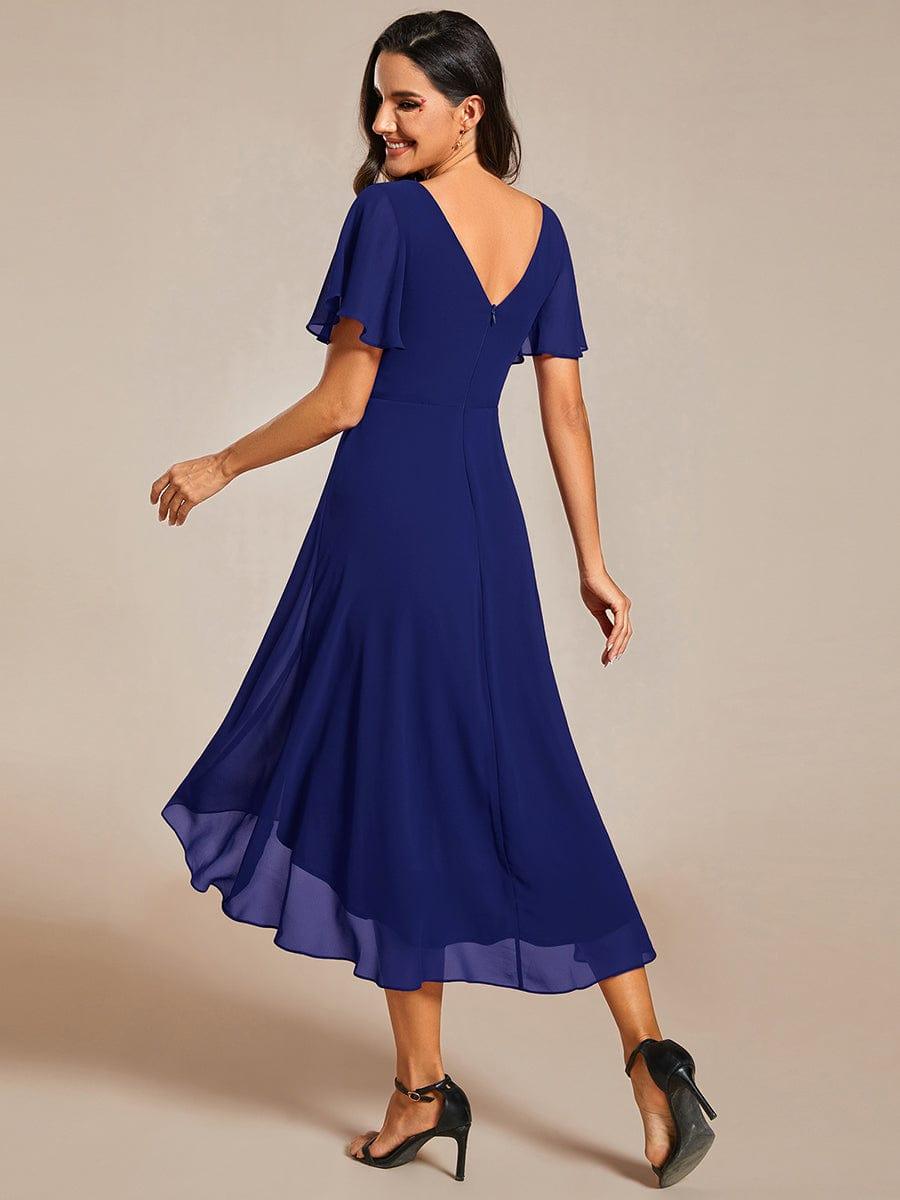 ever FAYE|Chic V Neck High-Low Short Sleeve Wedding Guest Dress