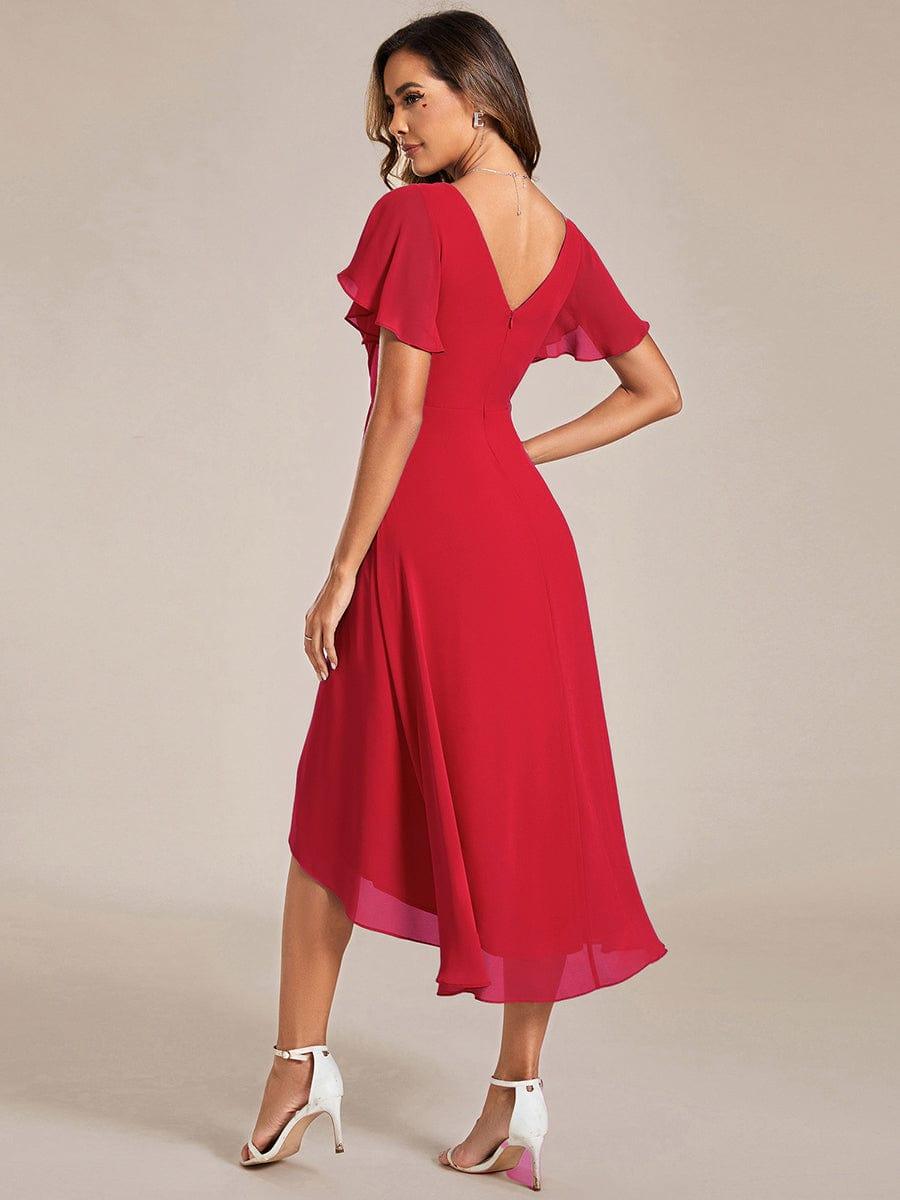 ever FAYE|Chic V Neck High-Low Short Sleeve Wedding Guest Dress