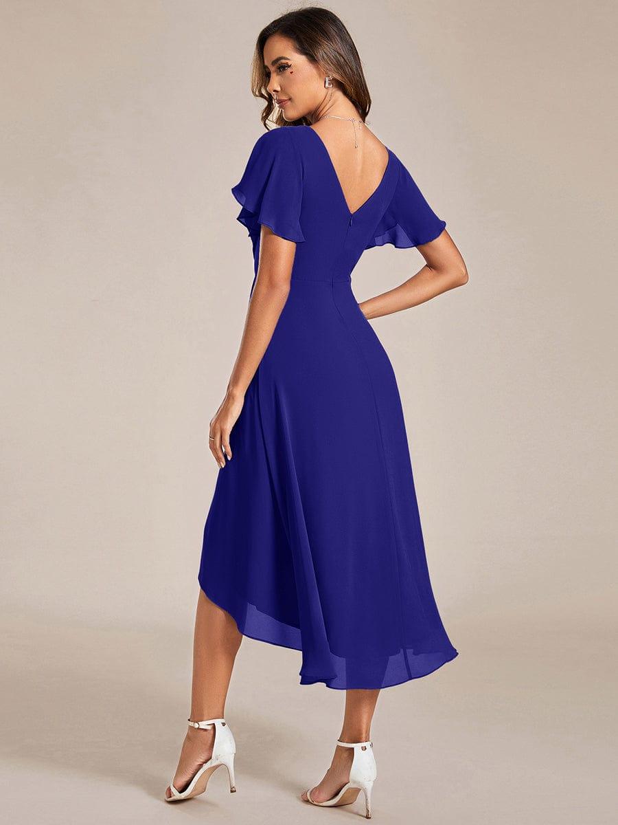 ever FAYE|Chic V Neck High-Low Short Sleeve Wedding Guest Dress