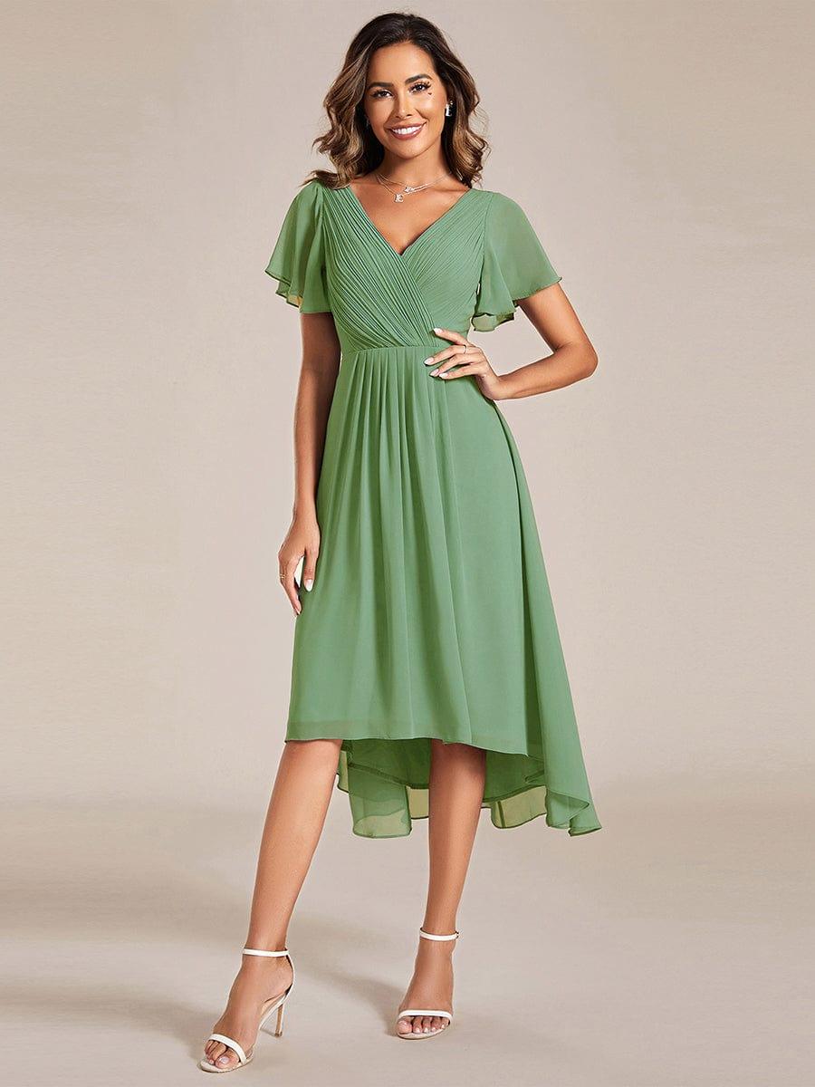 ever FAYE|Chic V Neck High-Low Short Sleeve Wedding Guest Dress
