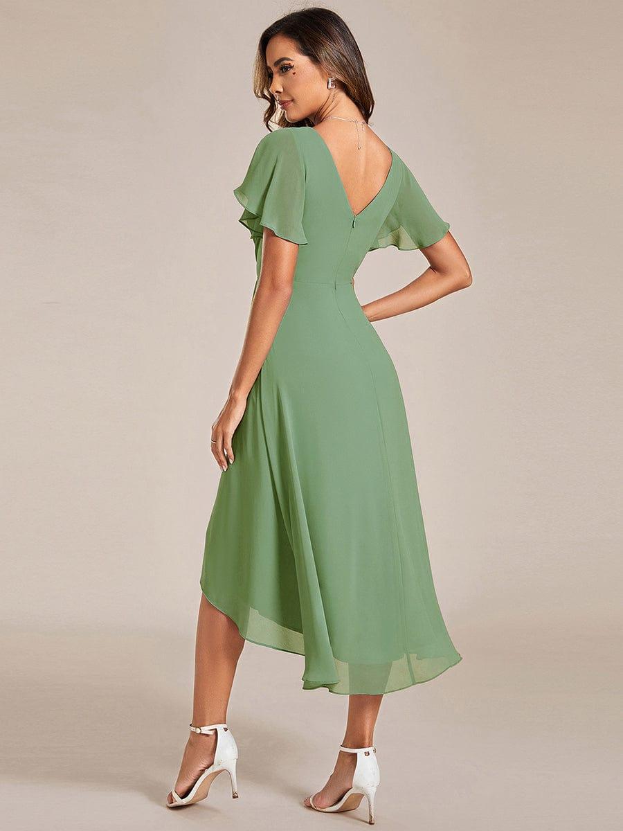 ever FAYE|Chic V Neck High-Low Short Sleeve Wedding Guest Dress