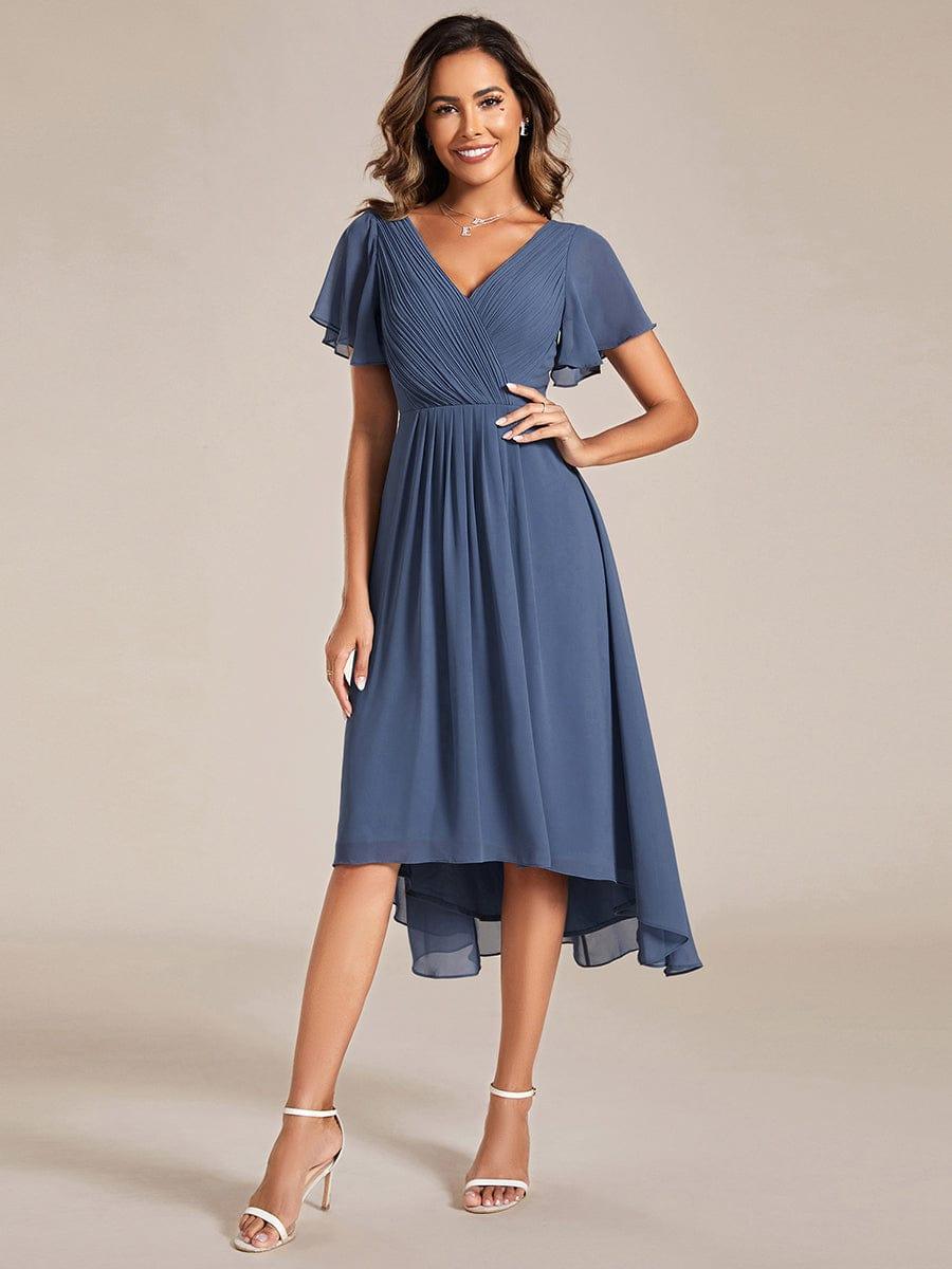 ever FAYE|Chic V Neck High-Low Short Sleeve Wedding Guest Dress