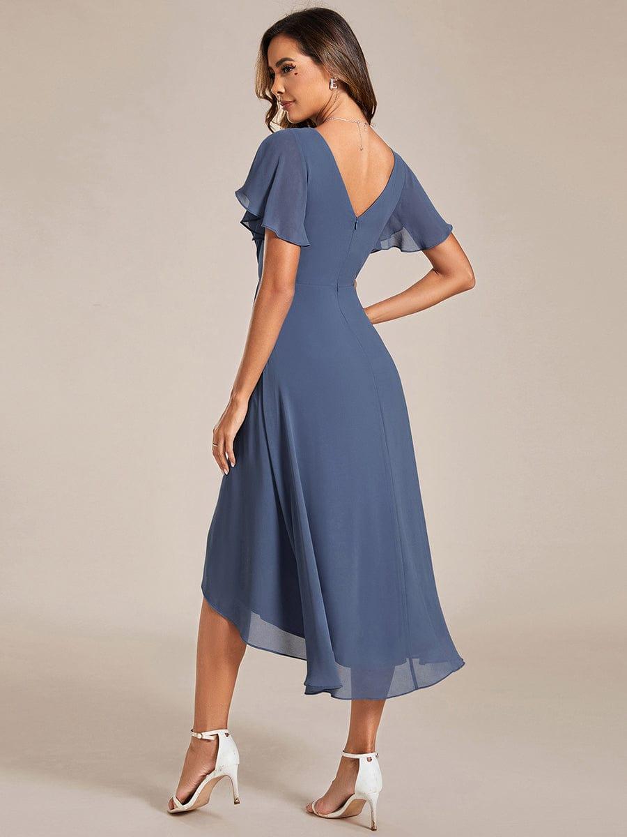 ever FAYE|Chic V Neck High-Low Short Sleeve Wedding Guest Dress