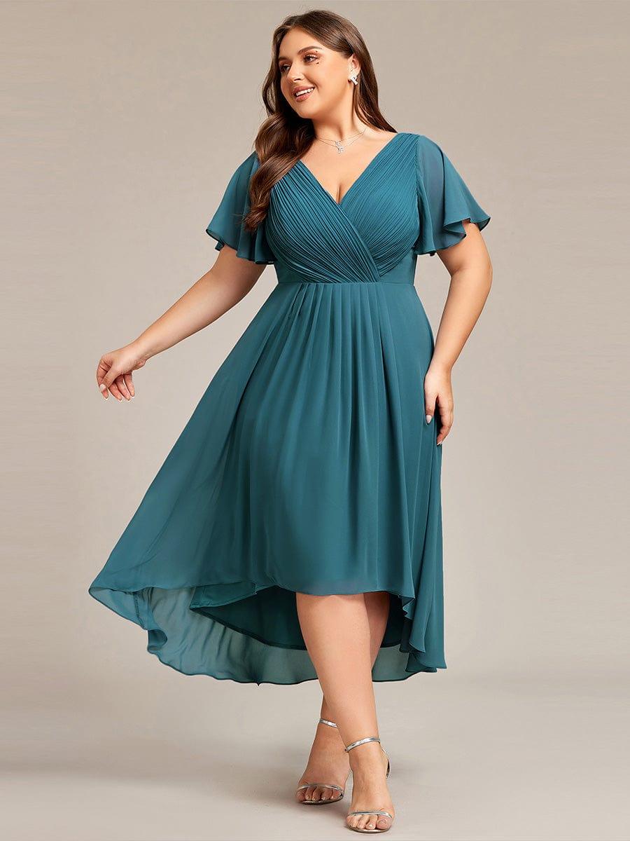 pretty FAYE|Plus Size V-Neck High-Low Chiffon Wedding Guest Dress