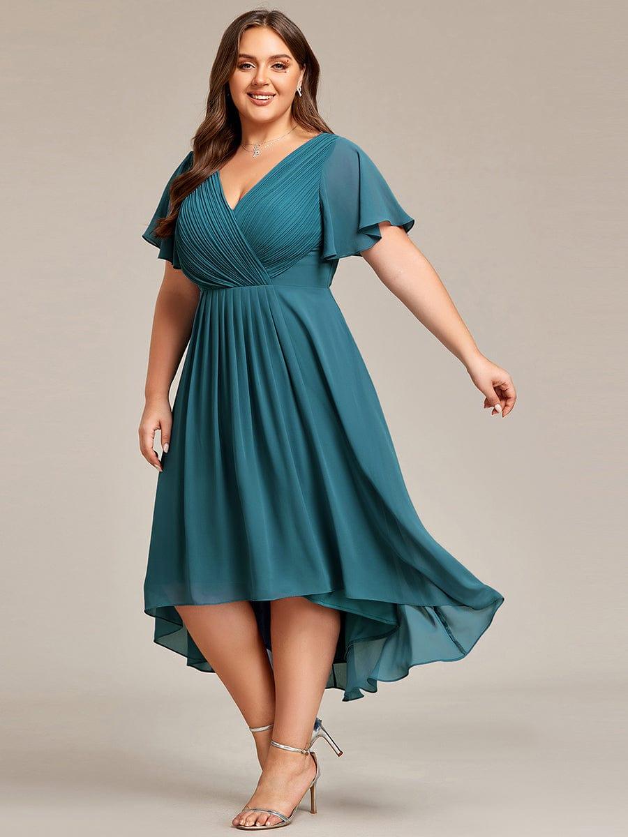 pretty FAYE|Plus Size V-Neck High-Low Chiffon Wedding Guest Dress