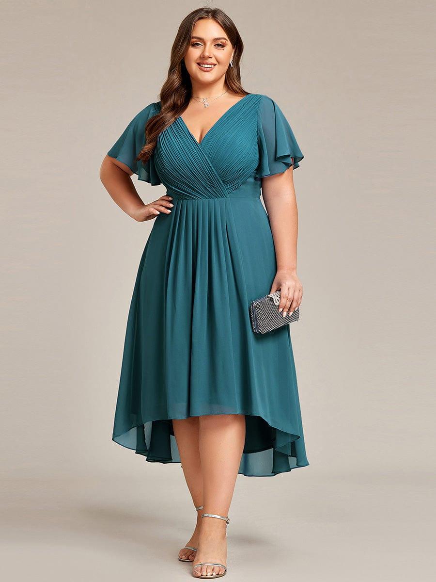 ever FAYE|Chic V Neck High-Low Wedding Guest Dress