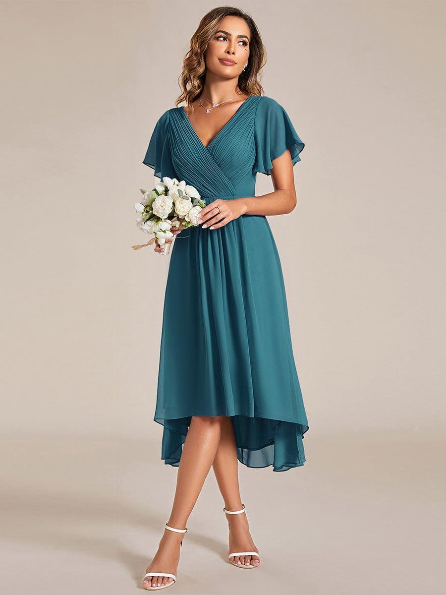 ever FAYE|Chic V Neck High-Low Wedding Guest Dress