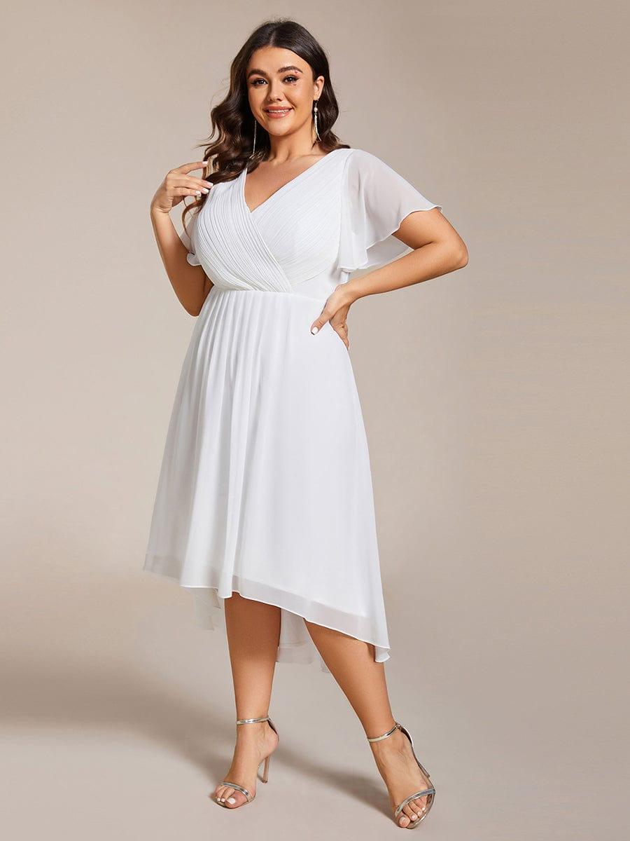 pretty FAYE|Plus Size V-Neck High-Low Chiffon Wedding Guest Dress