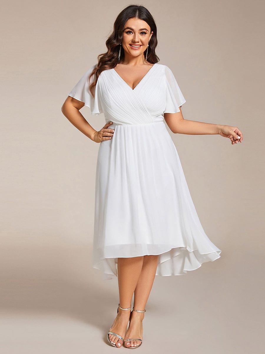 pretty FAYE|Plus Size V-Neck High-Low Chiffon Wedding Guest Dress